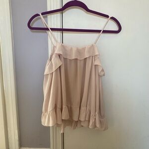 Elodie dusty rose spaghetti strap cold shoulder ruffled blouse